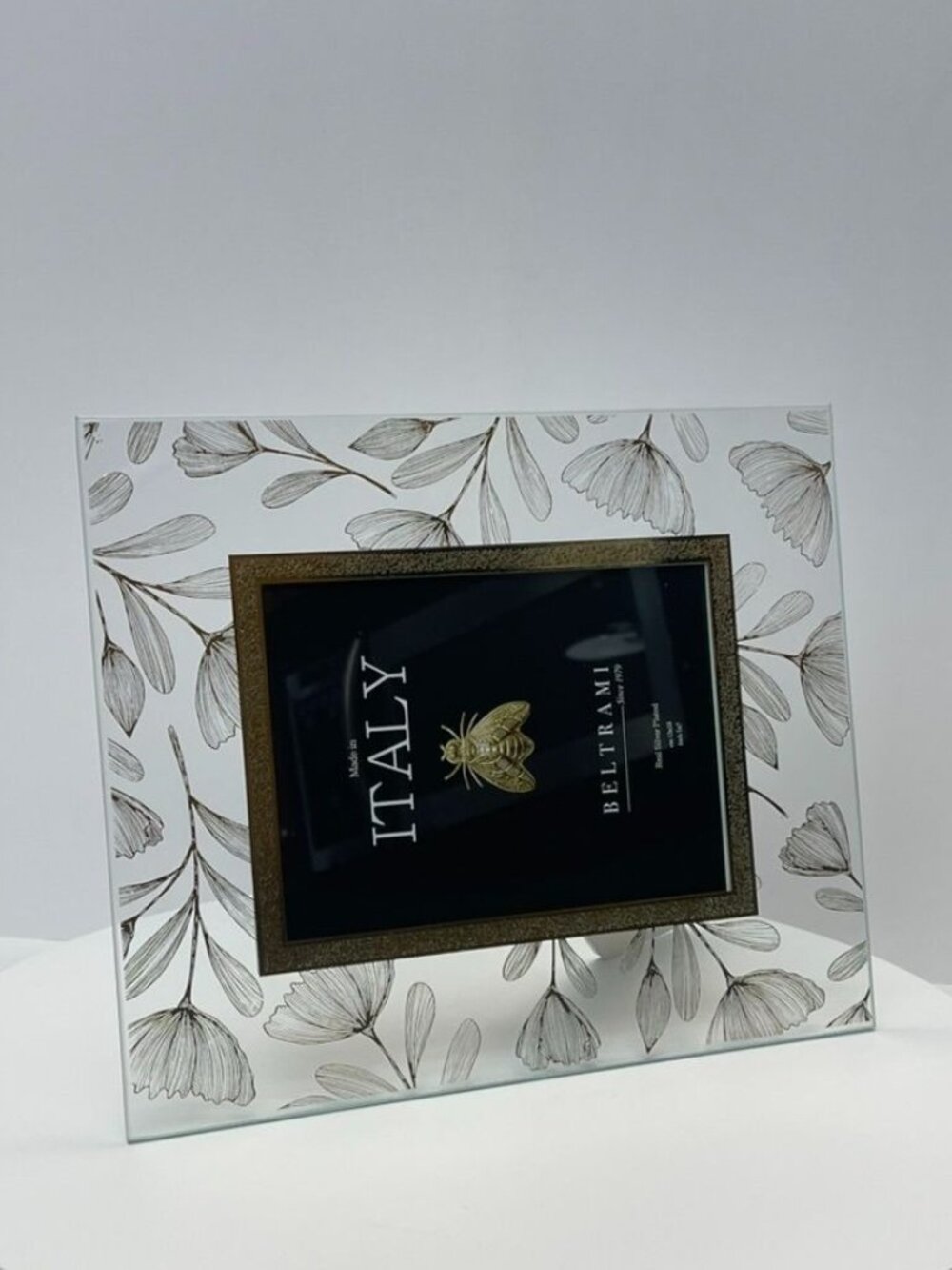 Beltrami Italy Silver Plated 5x7 Frame Gold Floral Glass Photo Holder - Picture 7 of 8